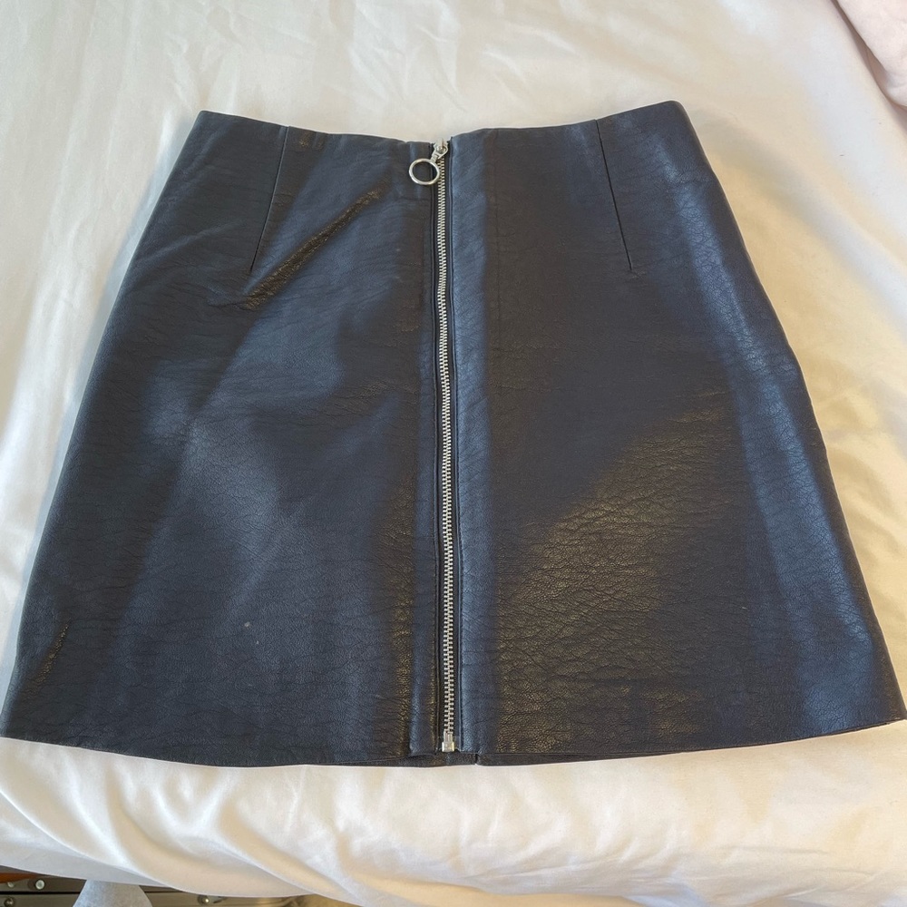 Navy Faux Leather Mini Skirt with Pull Up Ring Zipper
